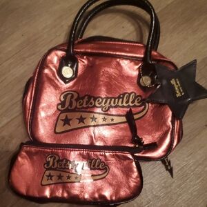Betsey Johnson Metallic Orange Copper Black Womens Travel Bag Set